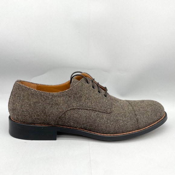 Taft Mens 44.5 11.5 Kennedy Cap Toe Oxford Shoes Brown Wool Lace Up Derby Dress - Picture 1 of 10
